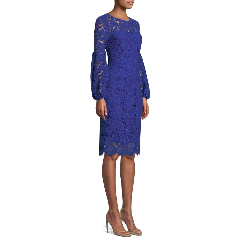 Elie‎ Tahari Shayla Blue Dress Floral Lace Blouson Balloon Sleeve Sheath 4 NWT